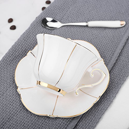 ARTVIGOR Lotus Leaf Shape Gold Rimmed Turkish Coffee Set of 12, New Bone China Espresso Cup Sets of Teacups, Saucers and Spoons for 4, Ivory White