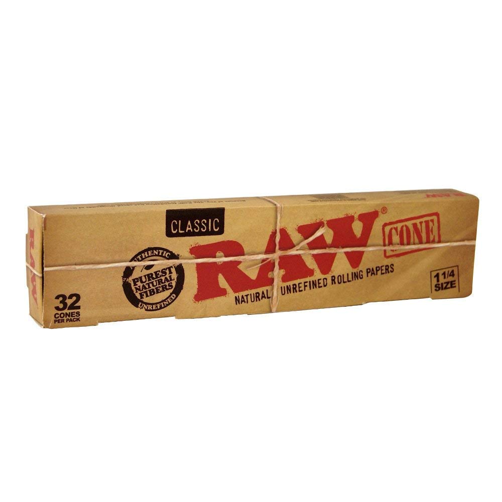 RAW Classic Mega Pack 32 Cones, Pre Rolled Rolling Paper Cone (1.25 SIZE) (2 Pack)