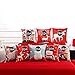 niceEshop Creative Fashion Cotton Linen Square Decorative Throw Pillow Cover Colored Drawing Red Base Reindeer