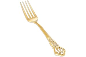 Joyido 30PCS Gold Plastic Forks - 8.1inch Gold Forks Disposable - Vintage Heavy Duty Dessert Forks - Premium Fancy Plastic Silverware for Parties, Weddings, Dinners and Events