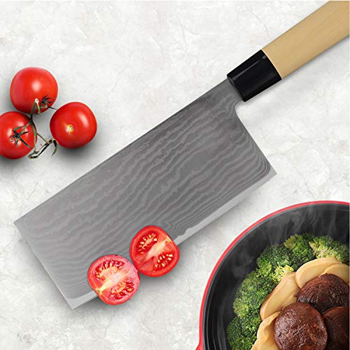 NASATER Chinese Cleaver 9CR 67 Layers Damascus Steel 7 Inch Meat Vegetable Chopper Butcher Knife with Ergonomic Wood Handle for Kitchen