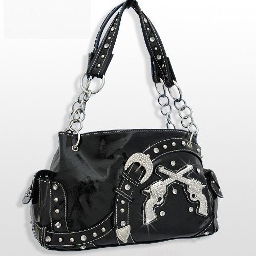 BLACK WESTERN BELT BUCKLE GUNS PISTOLS PURSE WITH RHINESTONE PURSE