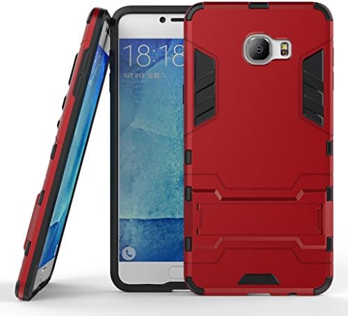 For Samsung Galaxy C7 Case, Ougger Extreme Protection Shock Absorption [Stand Frame] Armor Cover Tough PC + Soft TPU Cushion Rubber 2in1 Back Gear Rear for Samsung Galaxy C7 Red