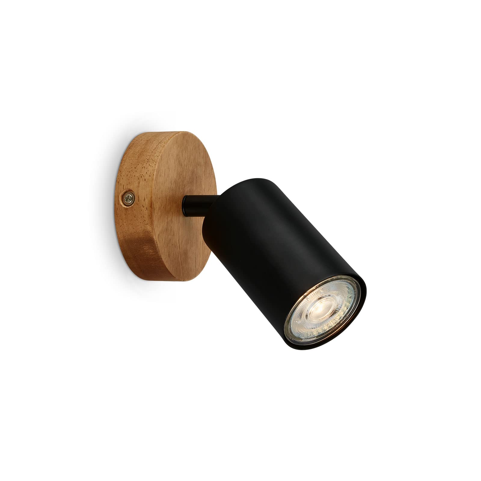 BRILONER - Black Wooden Base Vintage Swivelling Wall Spotlight, 9 x 8.5 cm, Bedroom, Hallway, 800 Lumen, 9W, IP20