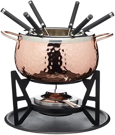 Artesà Fondue Set with 6 Forks Copper Finish Ceramic Bowl Burner