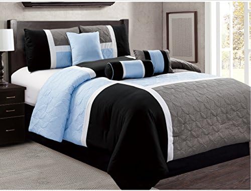 Dovedote 7 Piece Luxury Microfiber Quilted Patchwork Comforter Set, Gray, King