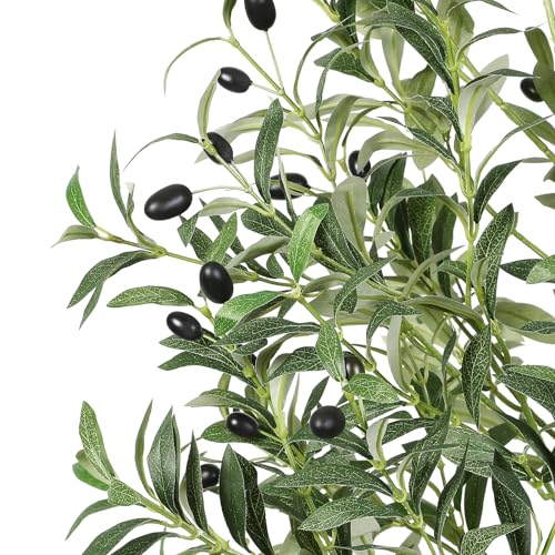 Alupssuc Olive Trees Artificial Indoor, 6FT Tall Faux Olive Tree, Artificial Plants with Natural Wood Trunk and Lifelike Fruits for Home Office Decor