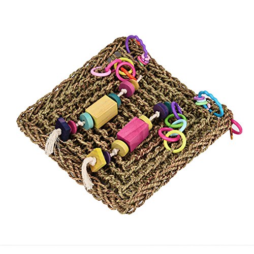 Keersi Straw Braid Rope Climbing Hammock Ladder Bird Foraging Wall Toy Large Parrot Cockatoo African Grey Macaw Eclectus Amazon Parakeet Cockatiel Conure Lovebird Budgie Finch Canary Cage Perch Stand