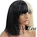 WeKen Halloween Wig Women Short Bob Kinky Straight Full Bangs Synthetic Black and Blonde