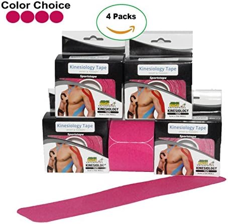 Kinesiology Sports Tape | JuneBugz Precut Cotton Therapeutic Athletic Tape | 80 ( 2” x 10”) Strips of Elastic Sports Tape for Pain Relief/Support/ Protect Knees,Ankles,Shoulders,Back &amp; Wrist- Pink