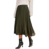 RIHOAS Women's Green Chiffon Pleated A-Line Midi Skirt, Elegant Ruched Midi Skirt for Women Daily Fall Winter Wear