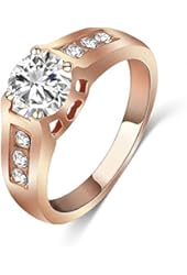 AnaZoz Jewelry Wedding Ring 18K Rose Gold Plated Engagement Ring Round Austrian Crystals