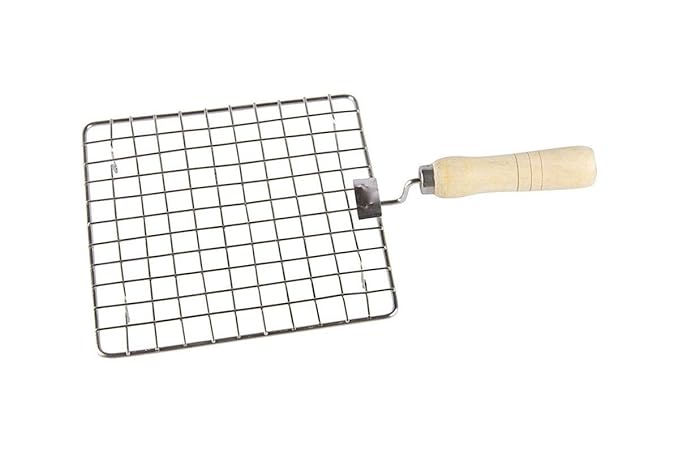 Ultra Zon Stainless Steel Square Papad Jali with Handle, 17cm, (Square Silver)