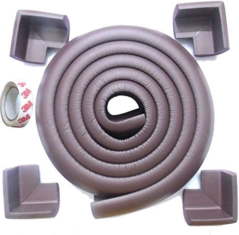 eBus L Form Baby Child Kids Safety Bumpers Safe Table Desk Edge Cushion Protector with Tape + 4 Corner Guards (2 Meters, Brown)