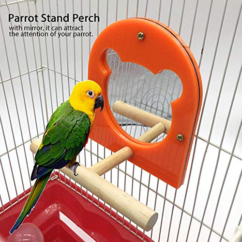 Pet Bird Cage Acrylic Mirror Toy with Perch Wood Standing Bar Rack Playstand Toy for Macaws Lovebird Cockatoo Parakeet Finch Cockatiels - Thumbnail 2
