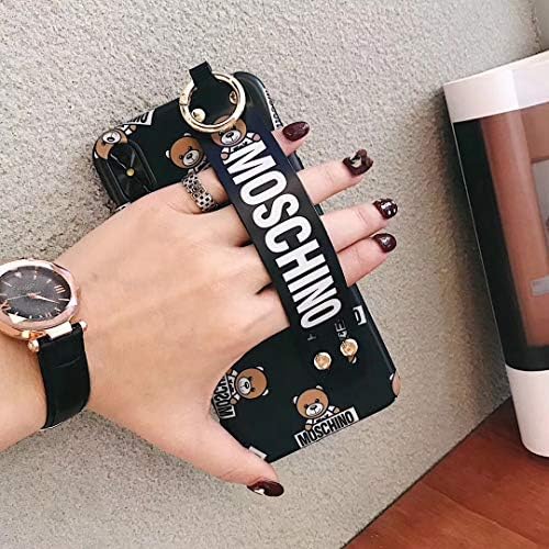 Phone Case for iPhone Xs Max Case, Ultra-Slim Street Fashion Cute Bear Pattern Soft PU Scrub Protective Anti-Scratch Resistant with Hand Strap Cover Case for iPhoneXs Max -Black
