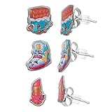 Shopkins Stainless Steel Trio Earrings Set Cheeky Chocolate , Sneaky Wedge , Lippy Lips