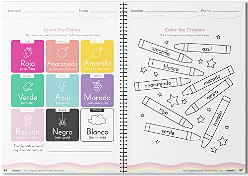 The Spanish Workbook for Kids: A Fun and Easy Beginner's Guide to Learning Spanish for Kids Grades K-5: Learn the Alphabet, Numbers, Colors, Shapes, Senses, Seasons and Other Essential Concepts