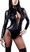 Rozegaga Womens Sexy Faux Leather Skin-Tight Long Sleeve Bodysuit Lingerie X-Large Black