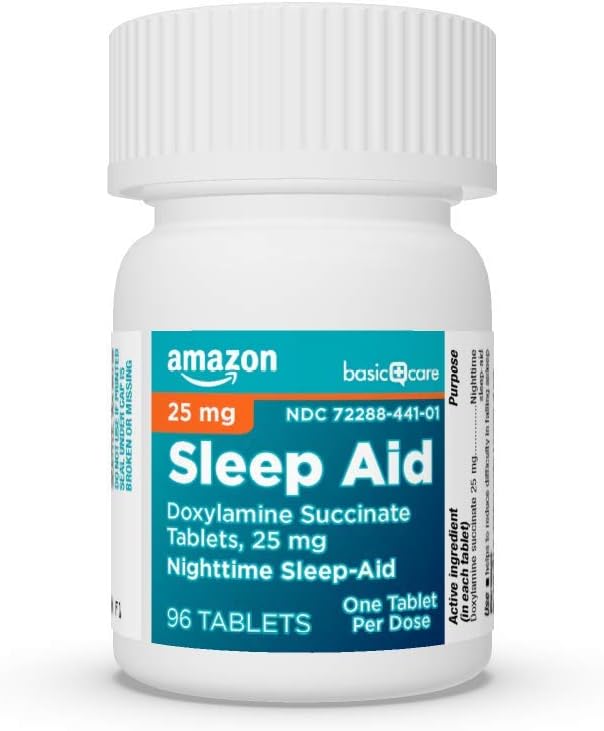  Basic Care Sleep Aid Tablets, Doxylamine Succinate Tablets, 25 mg, Nighttime Sleep Aid to Help You Fall Asleep, 96 Count: Health & Personal Care