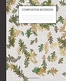 Composition Notebook: Faux Linen And Leaves Pattern College Ruled Notebook Lined School Journal
