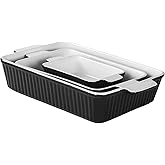 XHQHSZ Casserole Dishes for Oven, Porcelain Baking Dishes, Ceramic Bakeware Sets of 3, Rectangular Lasagna Pans Deep with Handles for Baking Cake Kitchen ﻿ (black)