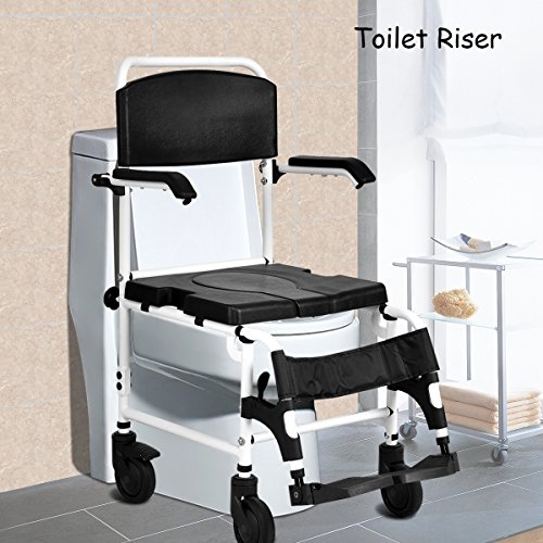 Giantex Shower Wheelchair Over Toilet with Commode Lift Arms Bathroom