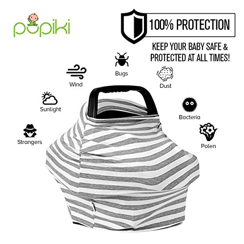 Pupiki Nursing Breastfeeding Cover: Soft, Cute, Stretchy Baby Breastfeeding Scarf w/ Carry Bag + Bandana Drool Bib| Top Multipurpose Infant Canopy/ Baby Car Seat Cover/ Stroller - Thumbnail 4