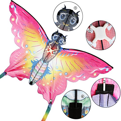 Aitey Easy Fly Kites, Rainbow Butterfly Kites for Kids and Adult, One of the Best Outdoor Games and Activities, with 165" of Line and Handle - Great Beginner, Amateur Kite (Red) - Thumbnail 2