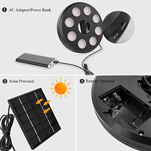 Solar Patio Umbrella Lights,4AA Battery Operated 10 Lighting Modes 12 Color Changing Remote Control Pole Light for Umbrellas,Camping Tents or Outdoor Use (Solar Powered-Black) - Thumbnail 3