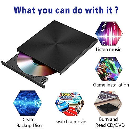 External CD DVD Drive USB 3.0 Portable CD DVD +/-RW Drive Slim DVD/CD ROM Rewriter Burner Writer, High Speed Data Transfer for Laptop/Desktop/MacOS/Windows10/8/7/XP/VVista