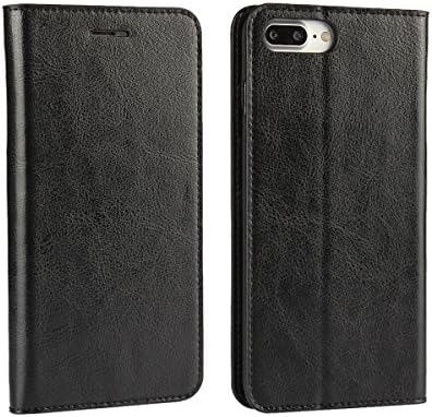 iPhone 7 iPhone 8 Plus Case, Genuine Leather iPhone 7 iPhone 8 Plus Wallet Case Book Design with Flip Cover and Stand [Credit Card Slot] Magnetic Closure Case for iPhone 7 iPhone 8 Plus - Black
