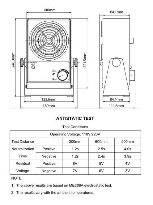 Ionizing Air Blower Fan Ion Anti-Static Elimination Discharge ESD Blower Fan 110V Ionizer Desktop Fan Eliminator