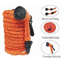 vezukv Expandable Garden Hose with Nozzle,7 Watering Patterns and 25ft Lightweight Expanding Hose 3X Expanding Retractable Collapsible/Triple Layer Latex Strength Fabric Protection (Orange, 25)