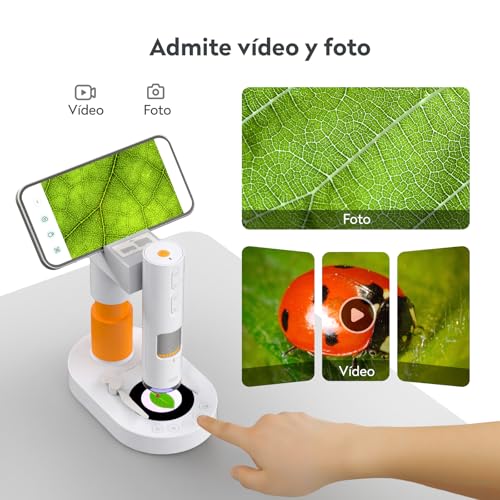 MatataStudio MX1-AS Microscopio Portátil para Niños 3.5x-1000x con Soporte Funcional, 2 LEDs, Portaobjetos, soporta Foto y Video Microscopio Digital USB Profesional para Infantil Adultos Laboratorio