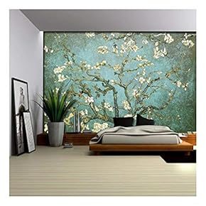 Aqua with Teal Vignette Almond Blossom by Vincent Van Gogh - Wall Mural, Removable Sticker, Home Decor - 66x96 inches