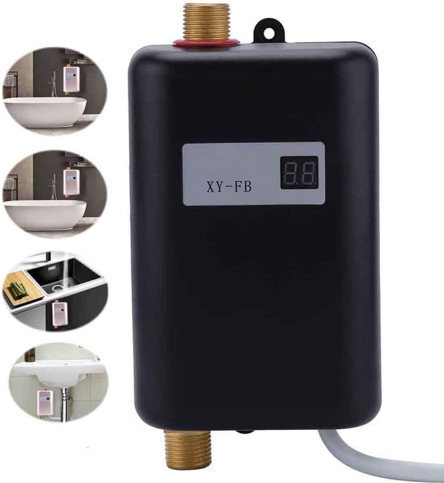 Amazon 瞬間電気温水器タンクレス給湯器 110v/220v 温度表示インスタント水暖房、3秒ホット, Black, 220V 温水器