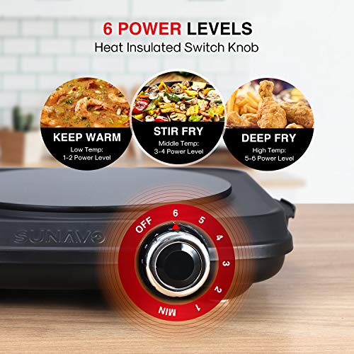 SUNAVO Electric Infrared Burner, 1200W Ceramic Glass Hot Plate, 6 Power Levels Stainless Steel Single Burner for Kitchen Camping RV and More Black - Thumbnail 2