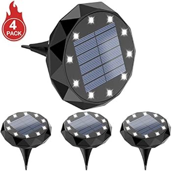 Leknes Solar Ground Lights,Upgrade Solar Powered Solar Garden Lights Solar Disk Lights Outdoor Waterproof Solar Landscape Lighting Auto on/Off with Sensor for Patio Pathway Garden Lawn Yard, 4 Pack