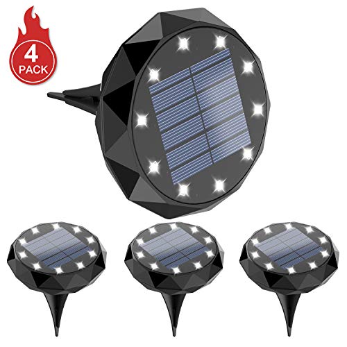 Leknes Solar Ground Lights,Upgrade Solar Powered Solar Garden Lights Solar Disk Lights Outdoor Waterproof Solar Landscape Lighting Auto on/Off with Sensor for Patio Pathway Garden Lawn Yard, 4 Pack