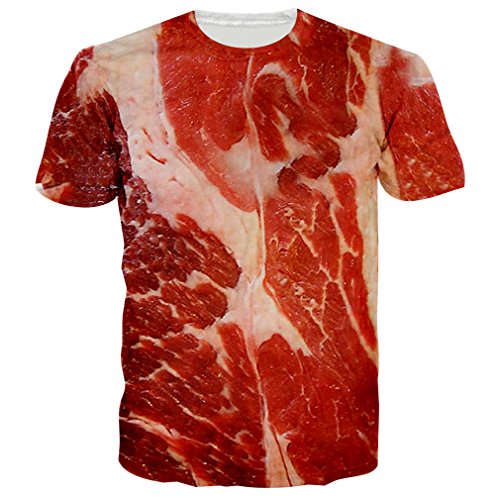 RAISEVERN Unisex Realistic Meat Printed Hip Hop Style T-Shirts Medium