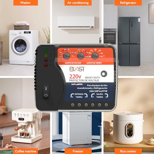 BXST Protección contra sobretensión y de cableado para nevera, TV, 4400W, electrodomésticos, aire acondicionado, inversor, mini split, ajustable, sobre/bajo voltaje y tiempo de retardo, voltaje 20A