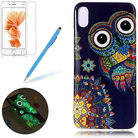 Girlyard Luminous Silicone Case for iPhone XR, Noctilucent Green Night Glow in the Dark Colorful Design Ultra Slim Soft TPU Gel Phone Case Cover for iPhone XR (6.1 inch), Owl Totem