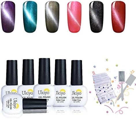 Ukiyo Gel Nail Polish Set Magnetic Cat Eye UV LED Soak Off Nail Polish Varnish Set with Free Remover Wraps and Magnetic Stick Gift