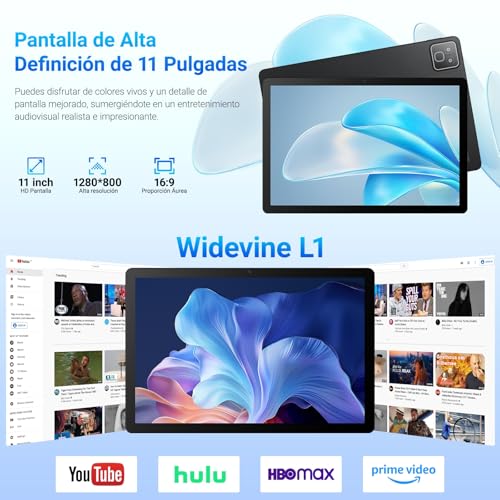 TT.KIDS Tablet Android 16, Tableta de 11 Pulgadas, 32GB RAM+256GB ROM (TF 1TB), 7800mAh, 5 Núcleos, 1280 * 800 Pantalla HD, WiFi 6, Widevine L1, Bluetooth 5.4, 5MP+8MP, Face ID, GPS Tableta Pad