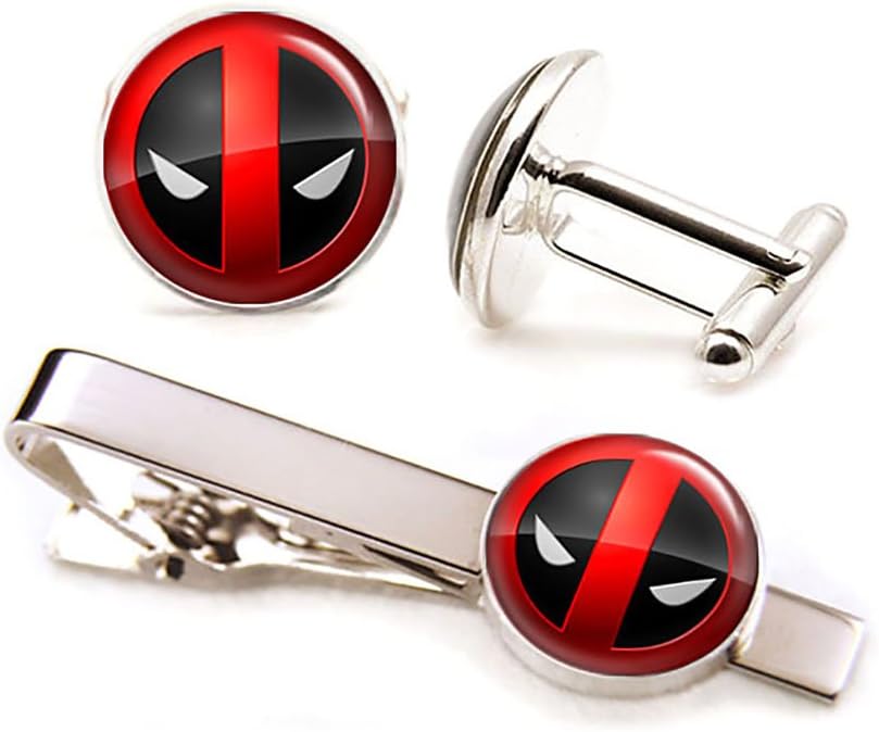 SharedImagination Deadpool Cufflinks, X-Men Tie Clip, Avengers Tie Tack, Marvel Jewelry, Link, Groomsmen Gift Wedding Party Gifts Father's
