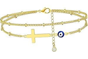 Ipetboom Double Devils Eye Cross Anklet Beach Ankle Chain Eye Catching Foot Jewelry for Parties Festivals and