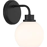 Savoy House 6 in. W x 9.5 in. H 1-Light Matte Black Contemporary Wall Sconce with White Opal Glass Shade
