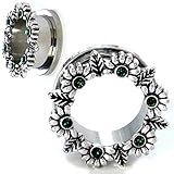 SoScene Stainless Steel Flower and Leaves W/ Emerald Colored Gems Sold In Pairs