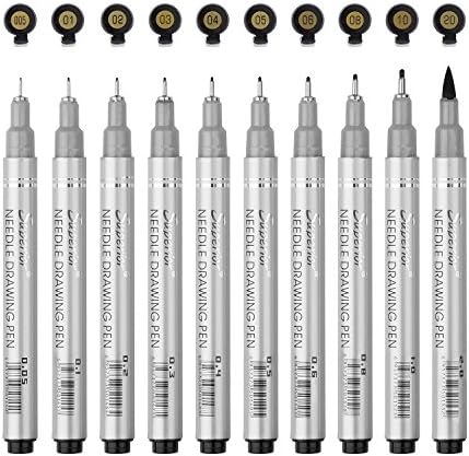 Porsin Micro-pens Black Fineliner Ink Pens, Waterproof Fade Proof Archival Ink Brush Calligraphy Tip Nibs Drawing Pens for Artist Illustration Comic Writing 10Pcs